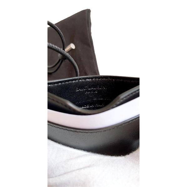 Saint Laurent Croc Embossed Black Lanyard Card Case Wallet in Black, authentic new wallet, image 5