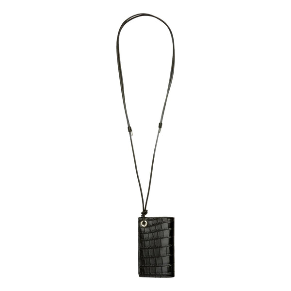 Saint Laurent Croc Embossed Black Lanyard Card Case Wallet in Black, authentic new wallet, image 2