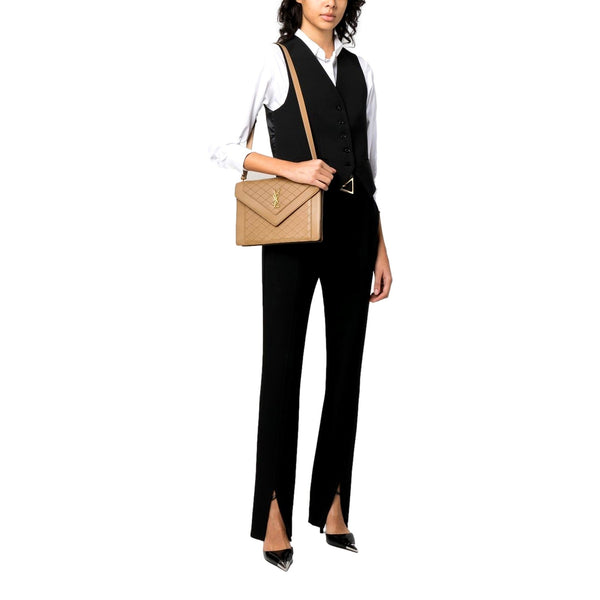 Saint Laurent Gaby Quilted Lambskin Shoulder Bag Beige in Light Brown, authentic new handbag, image 8