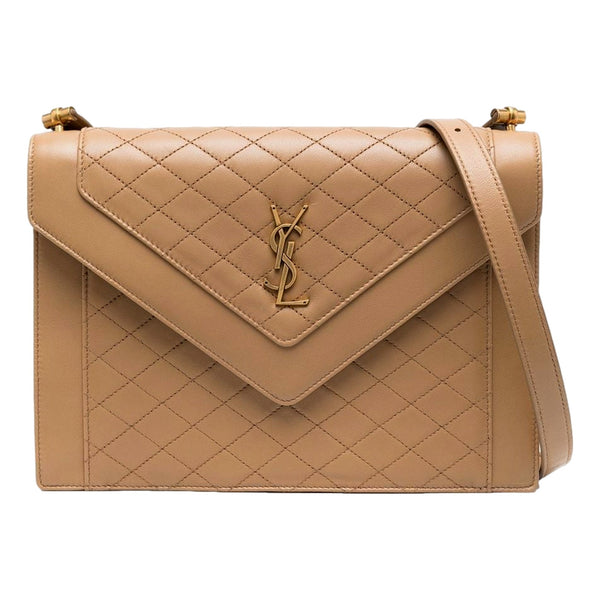 Saint Laurent Gaby Quilted Lambskin Shoulder Bag Beige in Light Brown, authentic new handbag, image 1