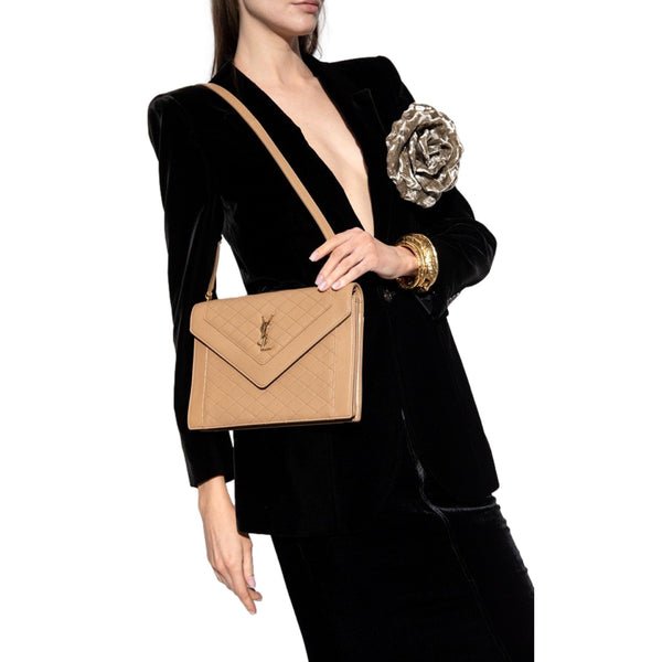 Saint Laurent Gaby Quilted Lambskin Shoulder Bag Beige in Light Brown, authentic new handbag, image 7