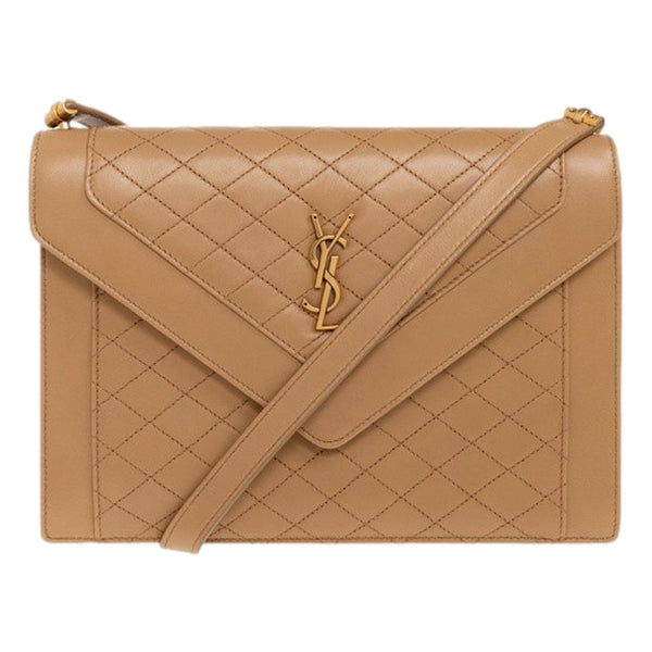 Saint Laurent Gaby Quilted Lambskin Shoulder Bag Beige in Light Brown, authentic new handbag, image 2