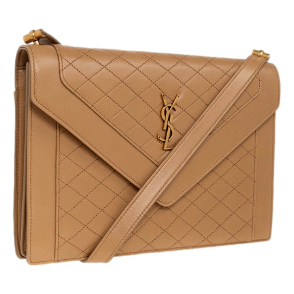 Saint Laurent Gaby Quilted Lambskin Shoulder Bag Beige in Light Brown, authentic new handbag, image 3
