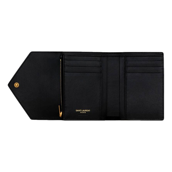 Saint Laurent Gaby Small Envelope Wallet Cream Black Quilted Lambskin YSL Gold Logo – interior view