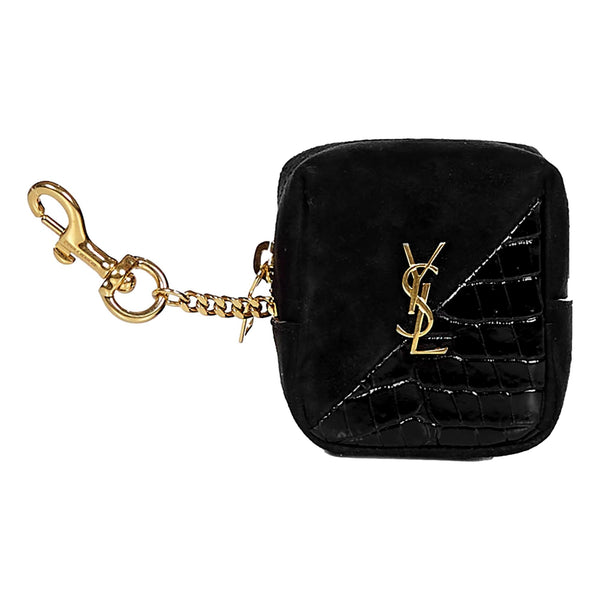 Saint Laurent Jamie YSL Keyring Cube Black Crocodile Print Leather in Black, authentic new keychain, image 1