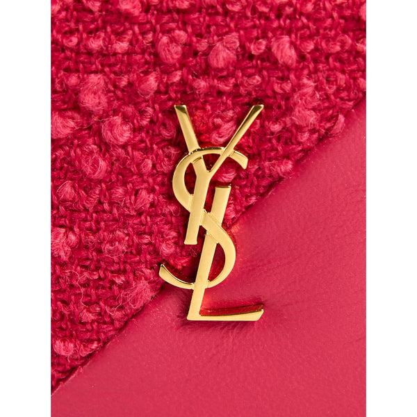 Saint Laurent Jamie YSL Keyring Cube Magenta Tweed Leather in Red, authentic new keychain, image 5