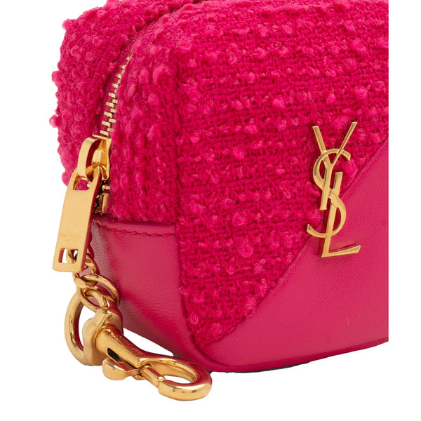 Saint Laurent Jamie YSL Keyring Cube Magenta Tweed Leather in Red, authentic new keychain, image 3