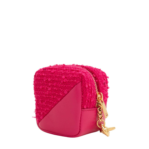 Saint Laurent Jamie YSL Keyring Cube Magenta Tweed Leather in Red, authentic new keychain, image 2