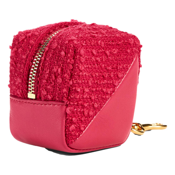 Saint Laurent Jamie YSL Keyring Cube Magenta Tweed Leather in Red, authentic new keychain, image 6