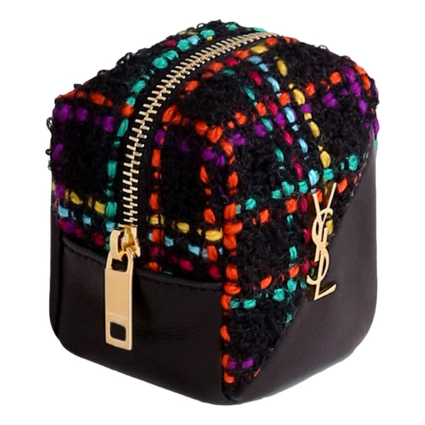 Saint Laurent Jamie YSL Keyring Cube Multicolor Black Leather in Black, authentic new keychain, image 3