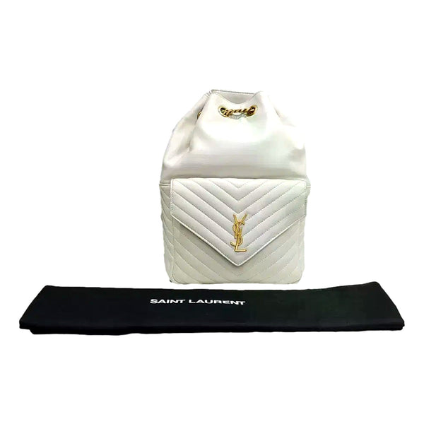 Saint Laurent Joe White Lambskin Quilted Chevron Chain Strap Backpack in White, authentic new handbag, image 5