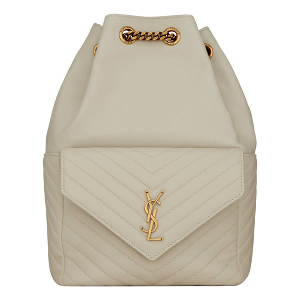 Saint Laurent Joe White Lambskin Quilted Chevron Chain Strap Backpack in White, authentic new handbag, image 1