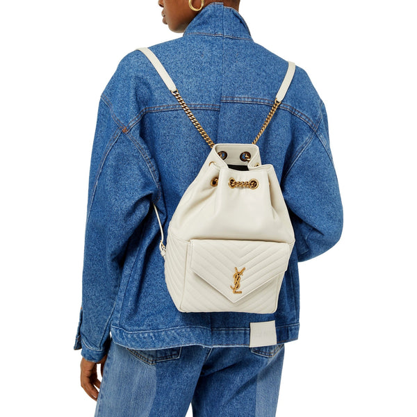 Saint Laurent Joe White Lambskin Quilted Chevron Chain Strap Backpack in White, authentic new handbag, image 6