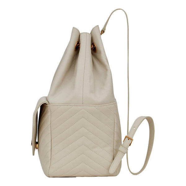 Saint Laurent Joe White Lambskin Quilted Chevron Chain Strap Backpack in White, authentic new handbag, image 2