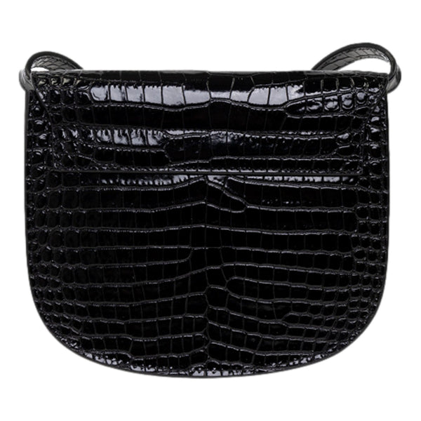 Saint Laurent Small Kaia Croc Embossed Leather Crossbody Bag Black in Black, authentic new handbag, image 3