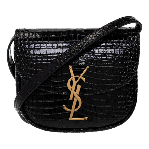 Saint Laurent Small Kaia Croc Embossed Leather Crossbody Bag Black in Black, authentic new handbag, image 1