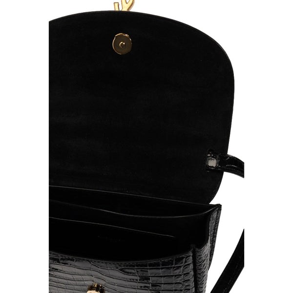 Saint Laurent Small Kaia Croc Embossed Leather Crossbody Bag Black in Black, authentic new handbag, image 4