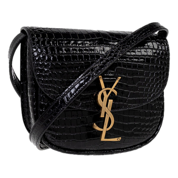 Saint Laurent Small Kaia Croc Embossed Leather Crossbody Bag Black in Black, authentic new handbag, image 2