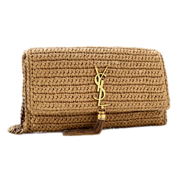 Saint Laurent Kate 99 Beige Raffia Crossbody Bag with Tassel in Beige, authentic new handbag, image 3