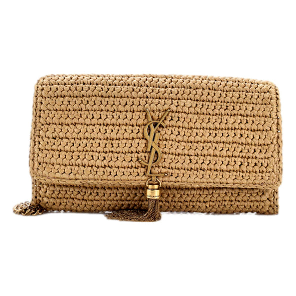 Saint Laurent Kate 99 Beige Raffia Crossbody Bag with Tassel in Beige, authentic new handbag, image 2