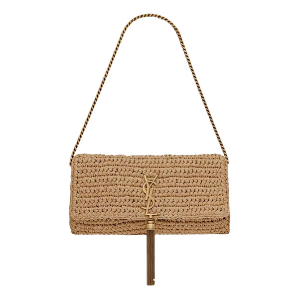 Saint Laurent Kate 99 Beige Raffia Crossbody Bag with Tassel in Beige, authentic new handbag, image 1