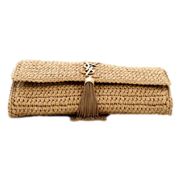 Saint Laurent Kate 99 Beige Raffia Crossbody Bag with Tassel in Beige, authentic new handbag, image 4