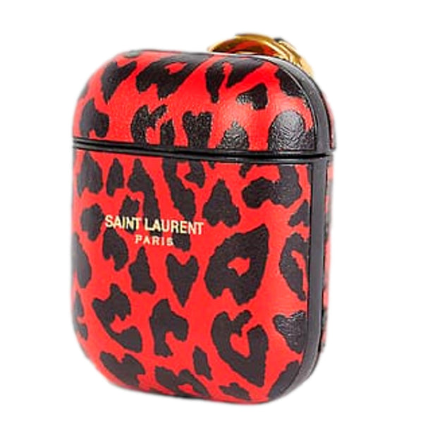 Saint Laurent Leopard Print Black and Red Leather Airpods Case – detail view 3