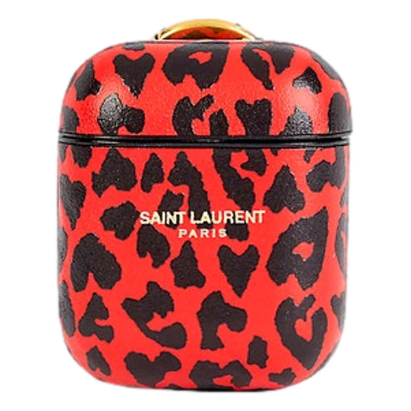 Saint Laurent Leopard Print Black and Red Leather Airpods Case – detail view 2