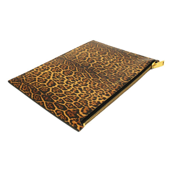 Saint Laurent Leopard Printed Calfskin Leather Medium Pouch in Black, authentic new handbag, image 4