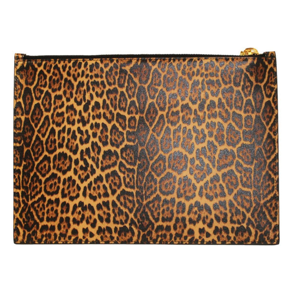 Saint Laurent Leopard Printed Calfskin Leather Medium Pouch in Black, authentic new handbag, image 2