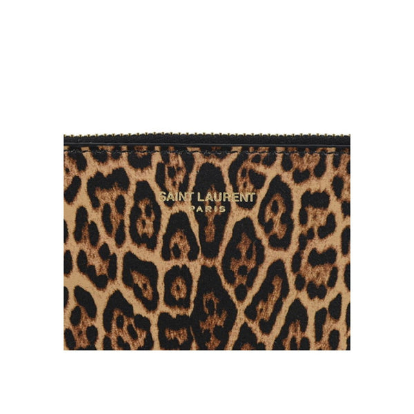 Saint Laurent Leopard Printed Calfskin Leather Small Pouch in Black, authentic new handbag, image 5