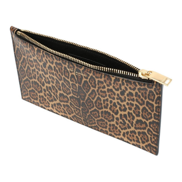 Saint Laurent Leopard Printed Calfskin Leather Small Pouch in Black, authentic new handbag, image 3