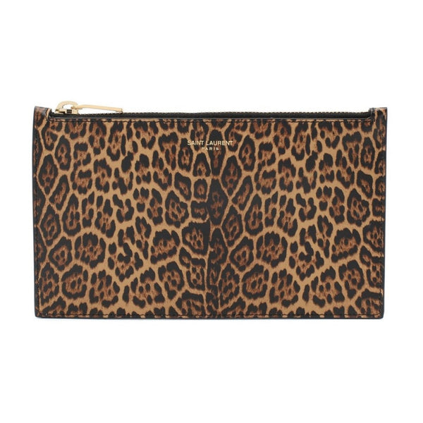 Saint Laurent Leopard Printed Calfskin Leather Small Pouch in Black, authentic new handbag, image 1