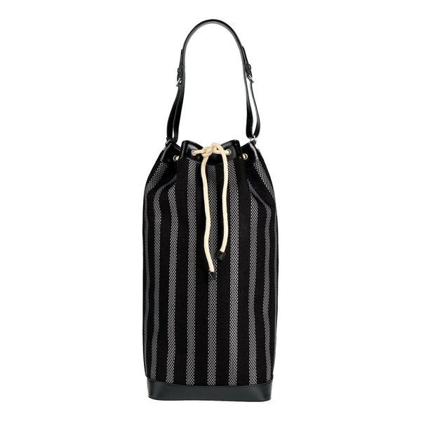 Saint Laurent Canvas Leather Trim Oversized Drawstring Bucket Bag Black in Black, authentic new handbag, image 3