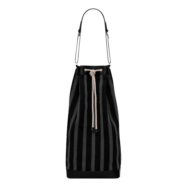Saint Laurent Canvas Leather Trim Oversized Drawstring Bucket Bag Black in Black, authentic new handbag, image 1