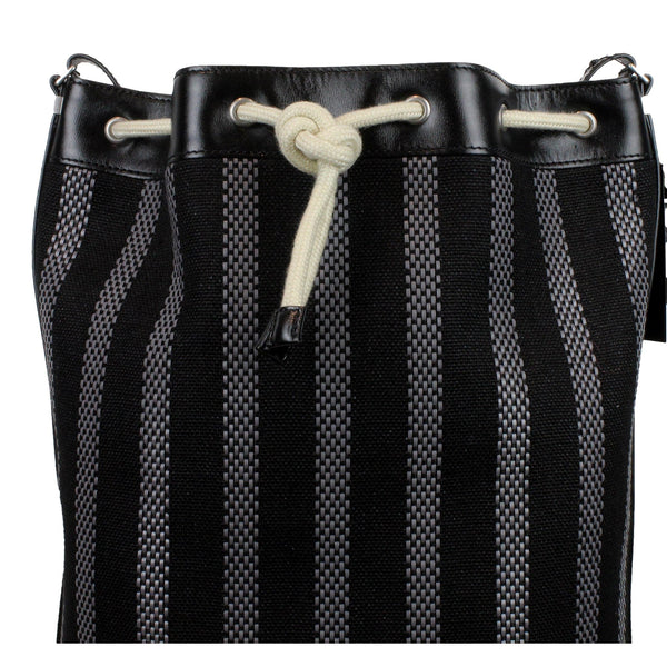 Saint Laurent Canvas Leather Trim Oversized Drawstring Bucket Bag Black in Black, authentic new handbag, image 5