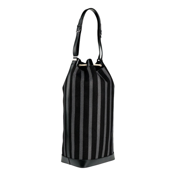 Saint Laurent Canvas Leather Trim Oversized Drawstring Bucket Bag Black in Black, authentic new handbag, image 2