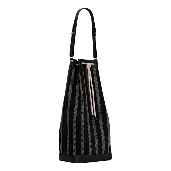 Saint Laurent Canvas Leather Trim Oversized Drawstring Bucket Bag Black in Black, authentic new handbag, image 4