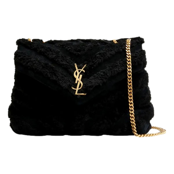 Saint Laurent Loulou Black Shearling Medium Shoulder Bag in Black, authentic new handbag, image 1