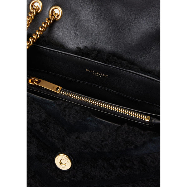 Saint Laurent Loulou Black Shearling Medium Shoulder Bag in Black, authentic new handbag, image 3