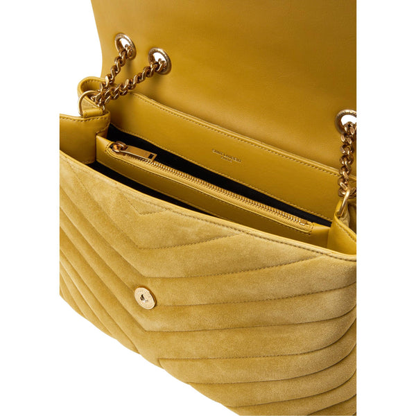 Saint Laurent Loulou Monogram Chartreuse Suede Medium Shoulder Bag in Yellow, authentic new handbag, image 3