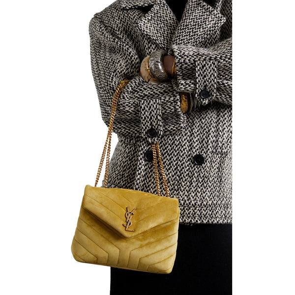 Saint Laurent Loulou Monogram Chartreuse Suede Medium Shoulder Bag in Yellow, authentic new handbag, image 6