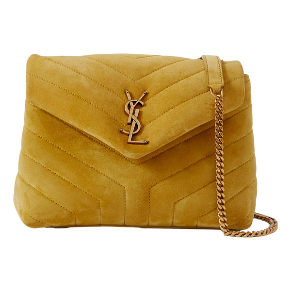 Saint Laurent Loulou Monogram Chartreuse Suede Medium Shoulder Bag in Yellow, authentic new handbag, image 1