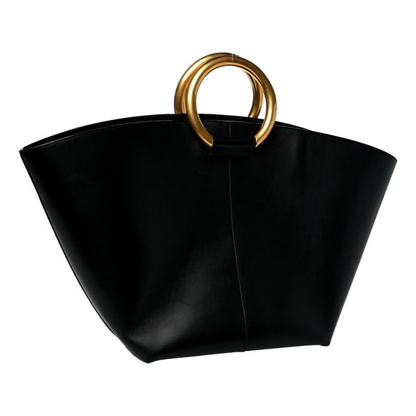 Saint Laurent Maxi Ring Handle Tote in Black Smooth Leather with Gold-Tone Ring Hardware Large – side view 2