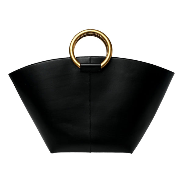 Saint Laurent Maxi Ring Handle Tote in Black Smooth Leather with Gold-Tone Ring Hardware Large – side view