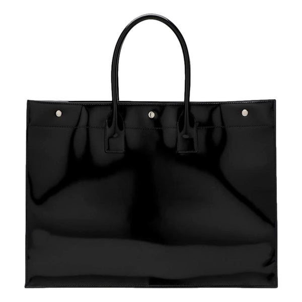Saint Laurent Rive Gauche Black Patent Leather Large Tote Bag in Black, authentic new handbag, image 2
