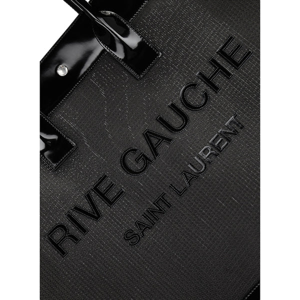 Saint Laurent Rive Gauche Large Tote Bag Black Nylon Leather Trim Silver Hardware in Black, authentic new handbag, image 4