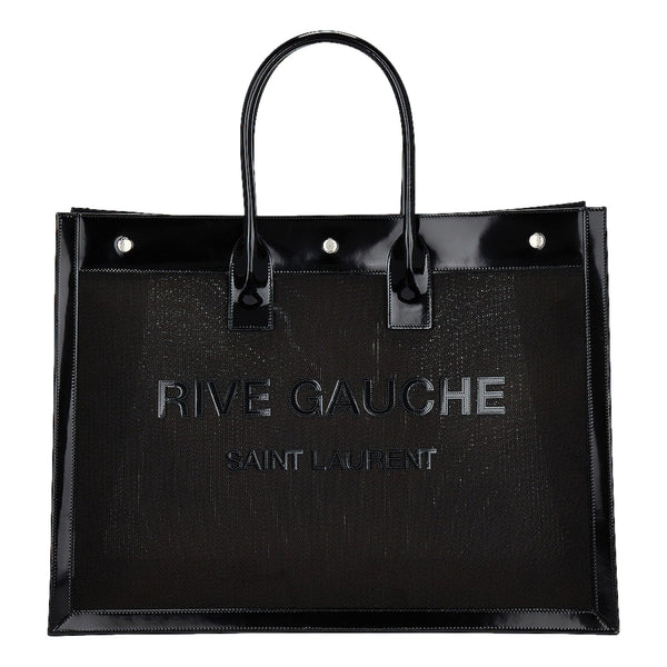 Saint Laurent Rive Gauche Large Tote Bag Black Nylon Leather Trim Silver Hardware in Black, authentic new handbag, image 1