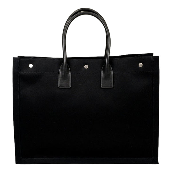 Saint Laurent Rive Gauche Black Canvas Leather Trim Tote Bag in Black, authentic new handbag, image 2