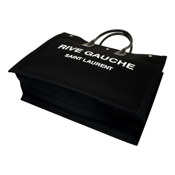 Saint Laurent Rive Gauche Black Canvas Leather Trim Tote Bag in Black, authentic new handbag, image 4